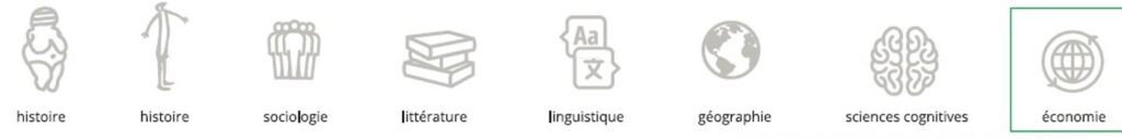 Les motifs sont : un corp de femme et une silhouette fine pour évoquer l’histoire, des bonhommes pour la sociologie, des livres pour la littérature, des lettres et sigles pour la linguistique, un globe terrestre pour la géographie, un cerveau pour les sciences cognitives et le signe d’internet pour l’économie.